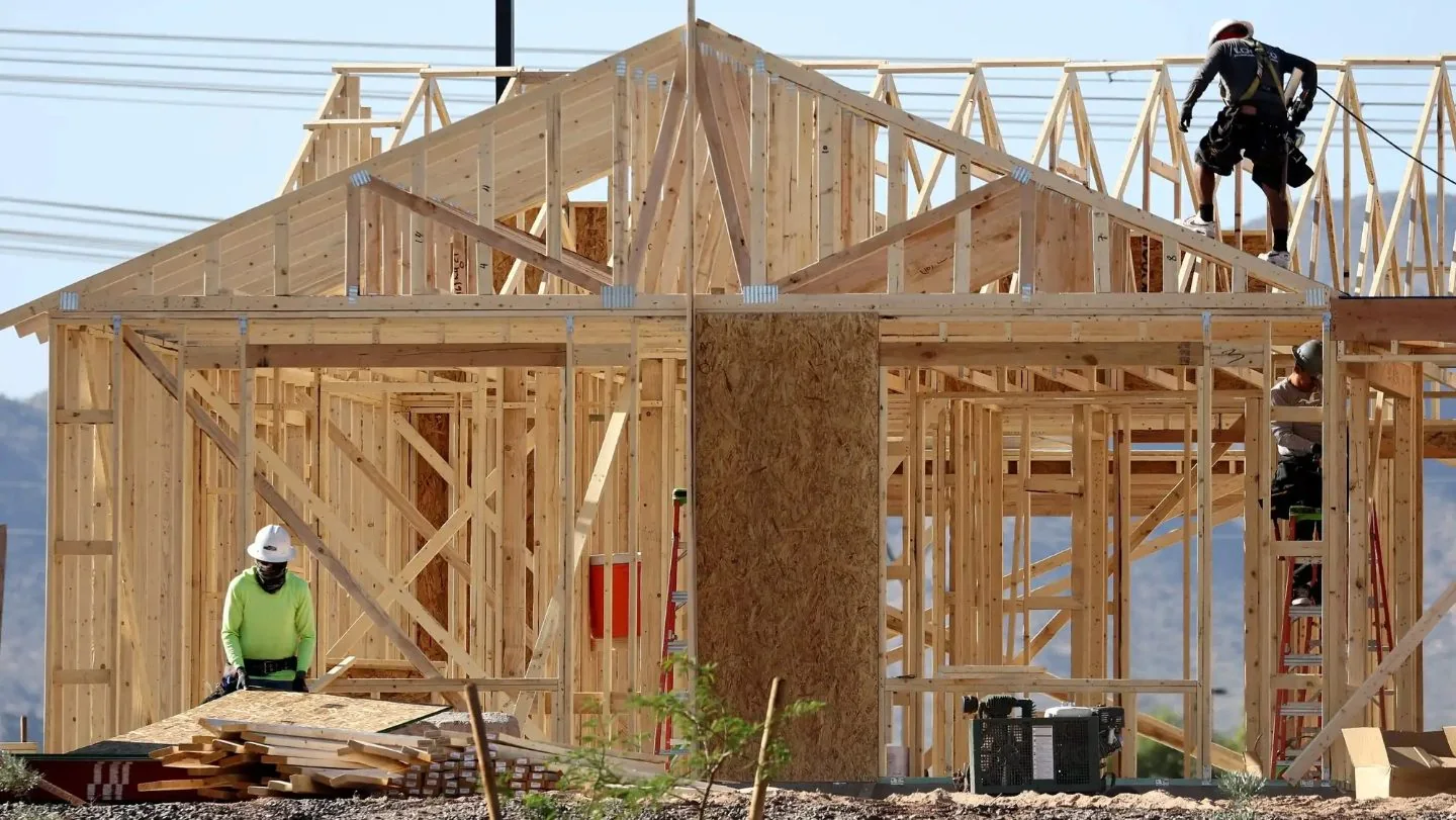 Wood-framed house under construction on-site