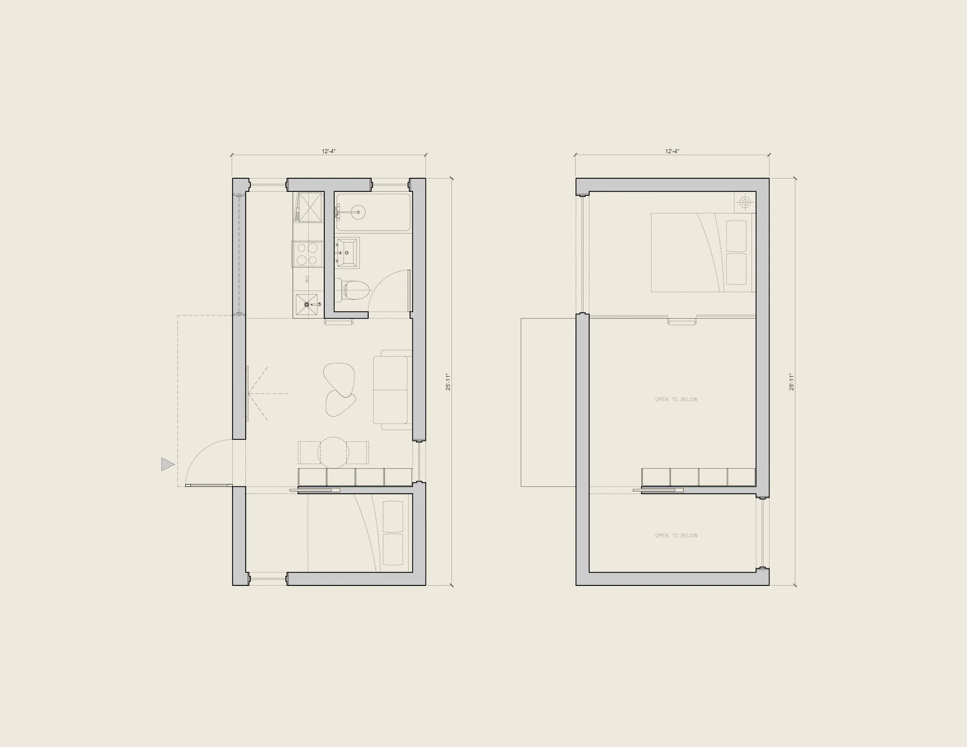 Studio Loft — dimensioned floor plan